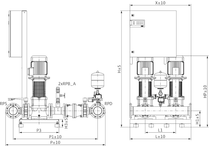 Габаритный чертеж насосов FLA-2 MVI 7002/1 PN10